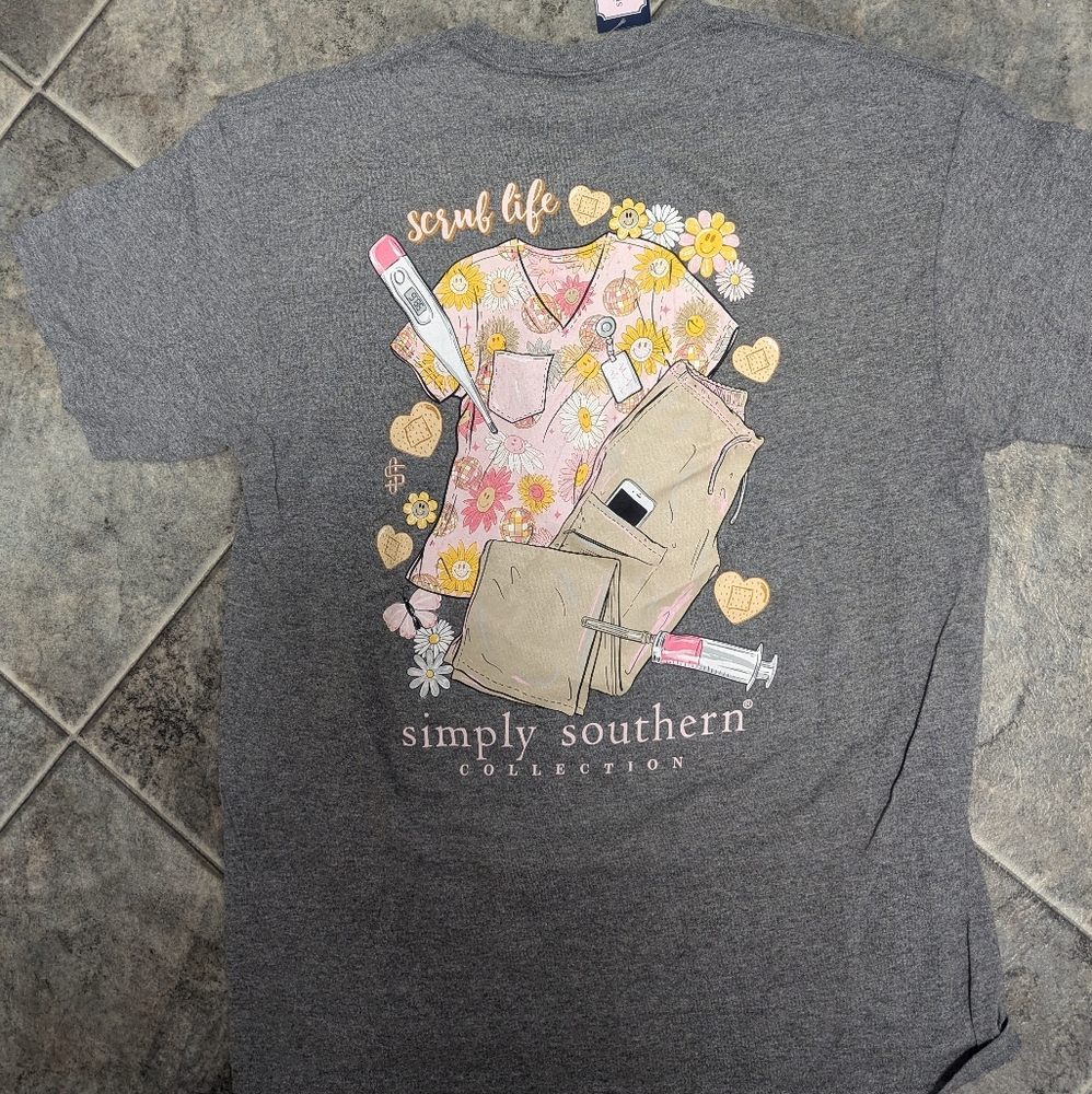 Simply Southern Women's Large Short Sleeve Grey Scrub Life Shirt
